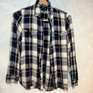 Women’s‎ Madewell Red Blue & Gold Plaid Flannel Button-Down Shirt Size Medium